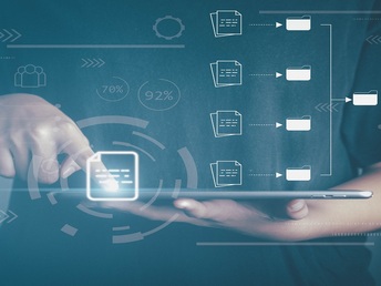 document,management,concept.,hand,touch,on,table,document,virtual,icon